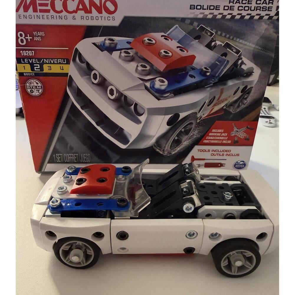 Meccano Custom White Sports Car Model – Metal & Plastic